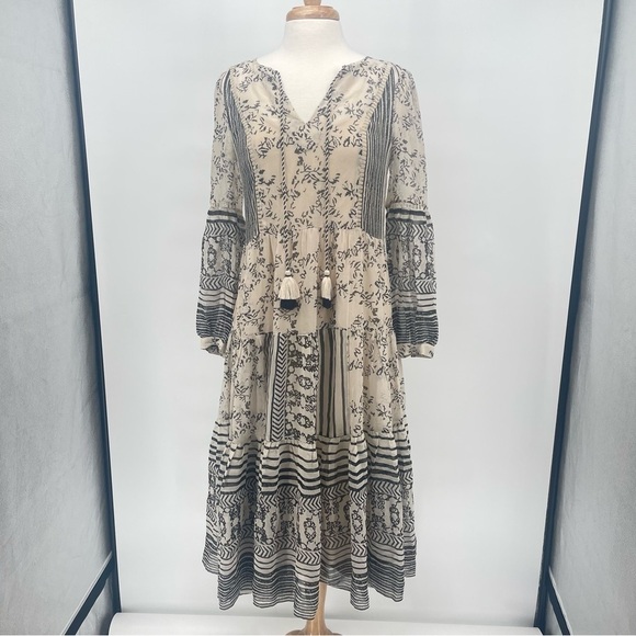 Talulah Tiered Midi Dress in Ivory Black Anthropologie Size Small - Picture 3 of 10
